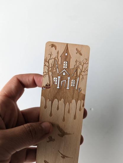 Spooky Haunted House Wooden Bookmark