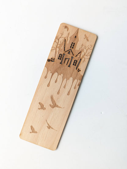 Spooky Haunted House Wooden Bookmark